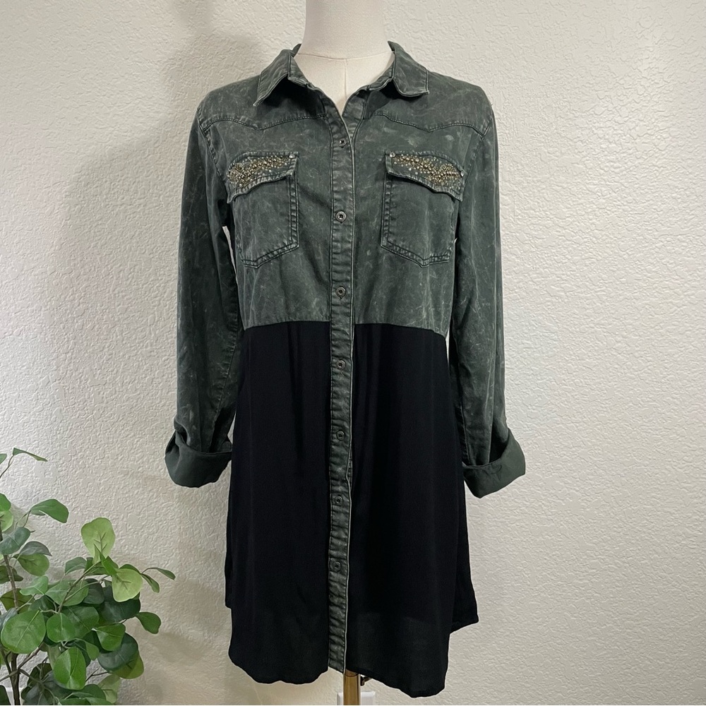 Miss Me Mixed Denim + Black Tunic Dress Women’s Medium